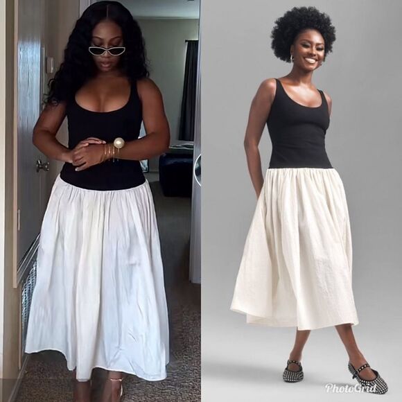 Target Future Collective Sleeveless Contrasting Knit Ankle Dress in Cream Black - Picture 2 of 10